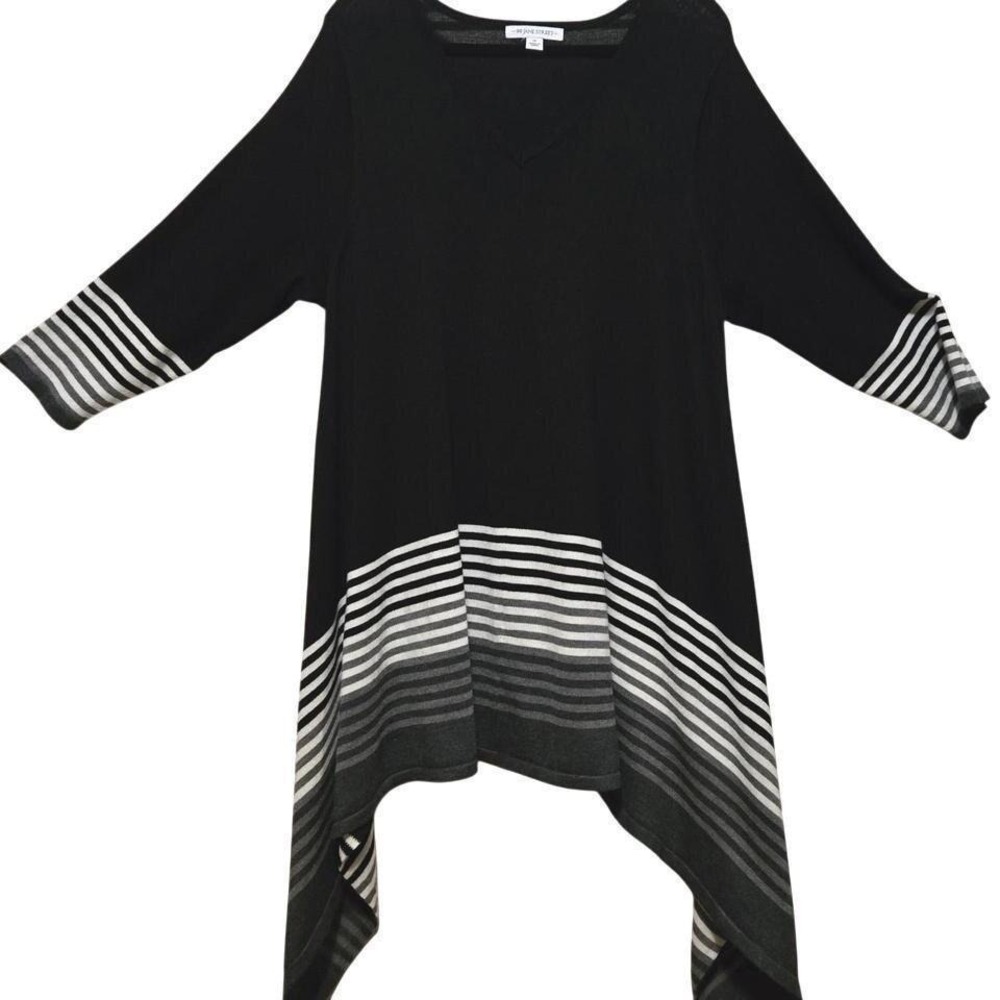 99 Jane Street Womens 1X Black Striped‎ Sharkbite Hem Tunic Knit Top 3/4 Sleeve